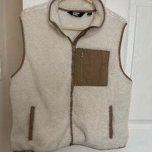 Lands' End Cream and Brown Fleece Vest